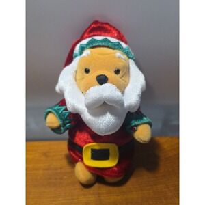 Vintage 2001 Disney Store Winnie the Pooh Santa Claus Bean Bag Plush Christmas